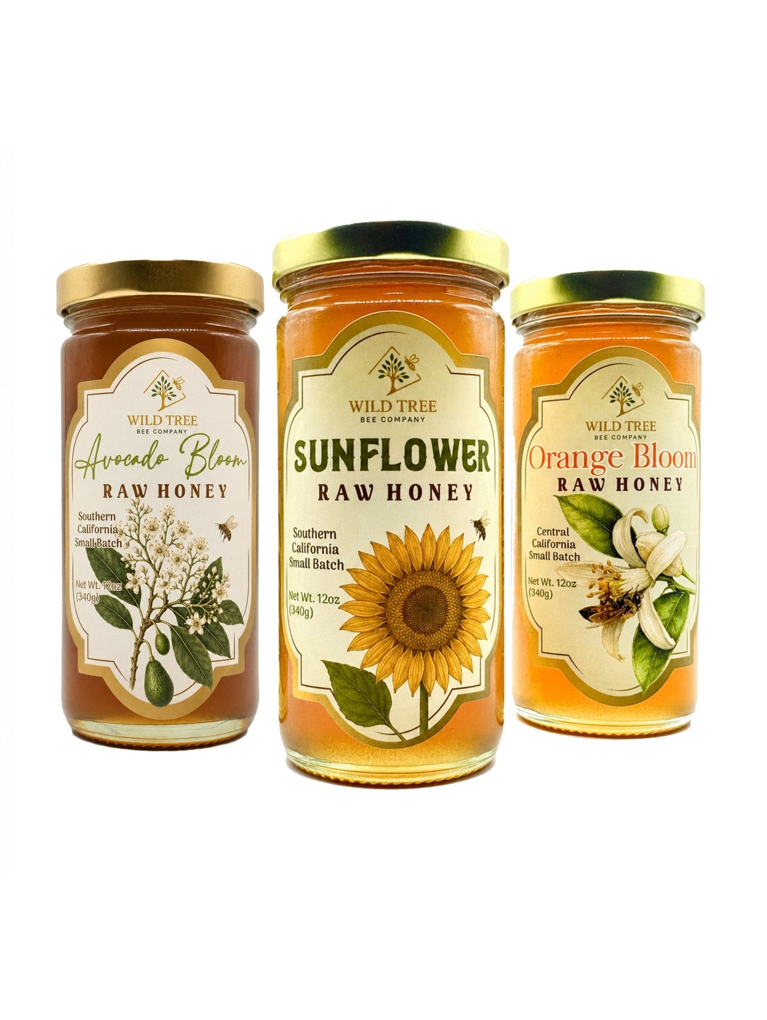 California Sunshine Honey Trio - Small Batch Honey Set - Wild Tree Bee Company