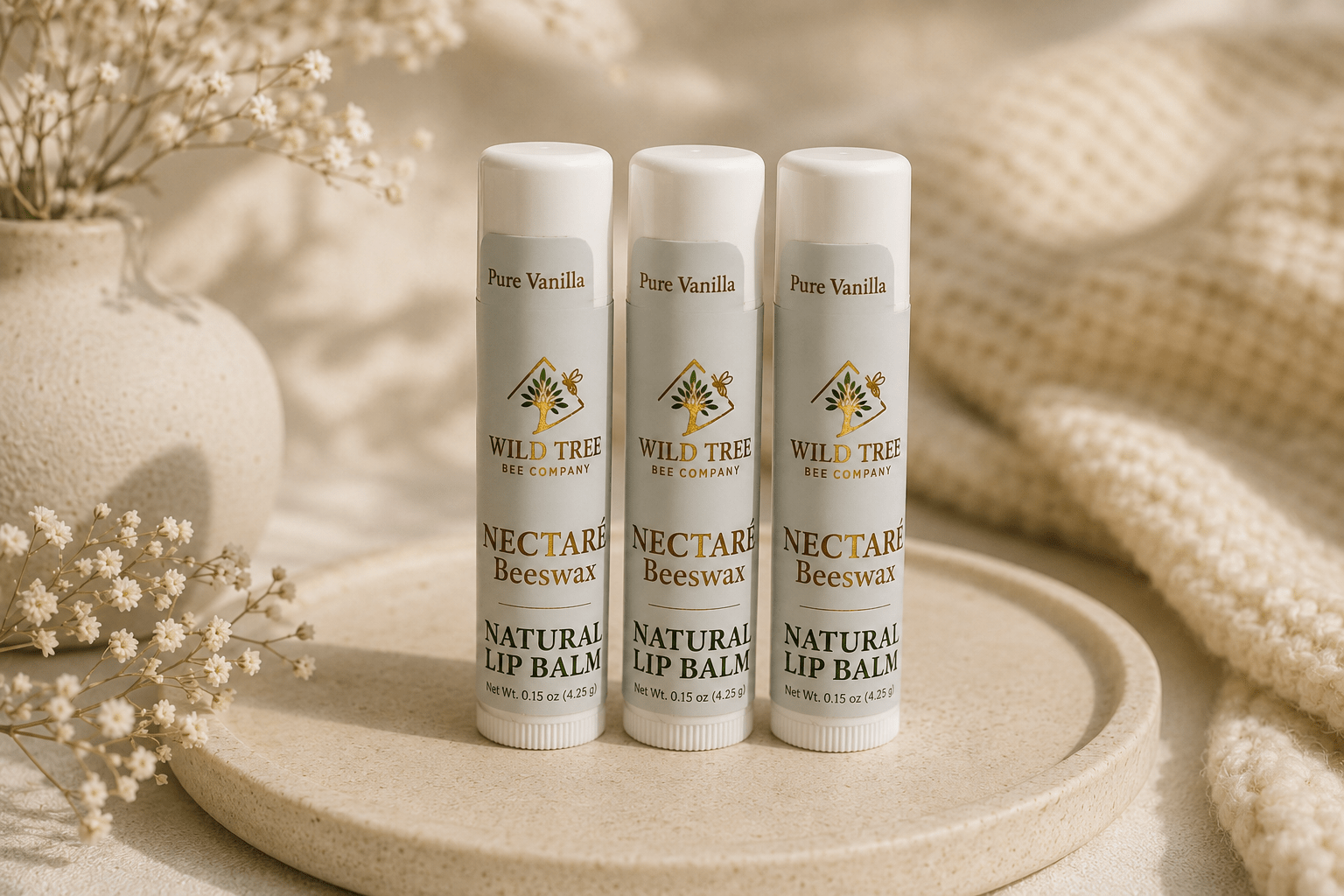 Natural Beeswax Lip Balm 3 - Pack - Wild Tree Bee Company