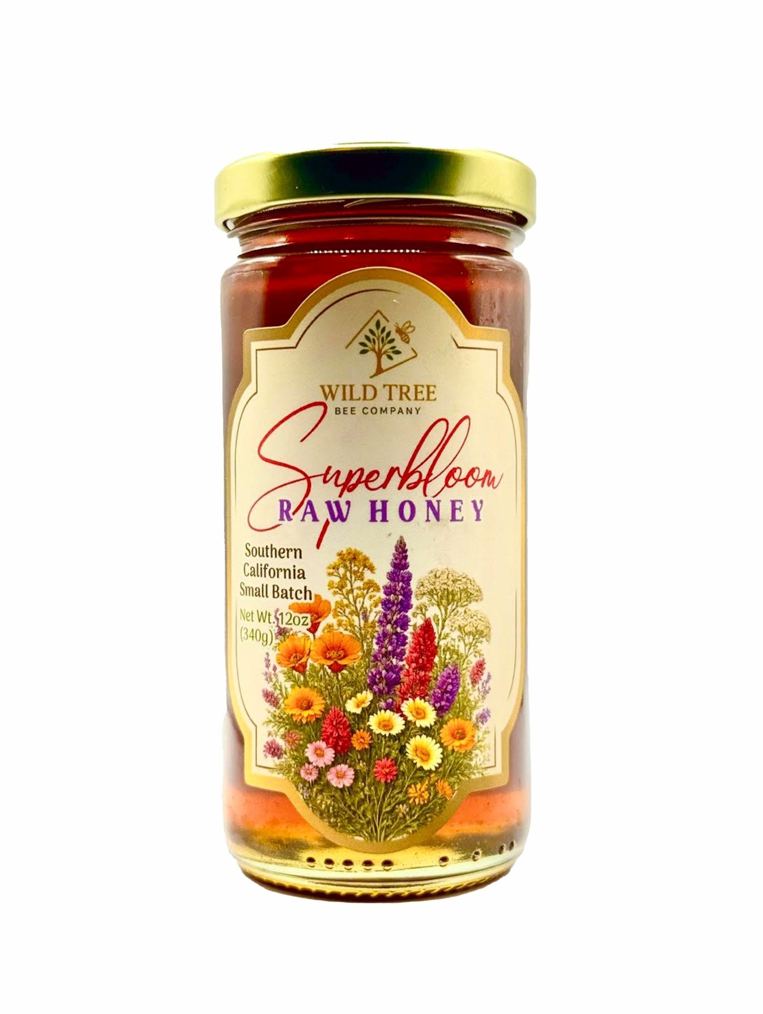 Super Bloom Honey - Raw Honey From Southern California Foothills - 12oz - Limited Harvest - Wild Tree Bee Company