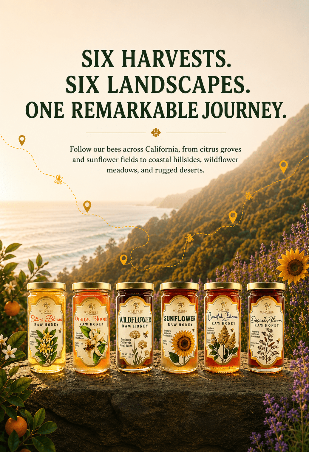 The California Collection - Raw Honey Bundle - Six 12 oz Jars - Wild Tree Bee Company