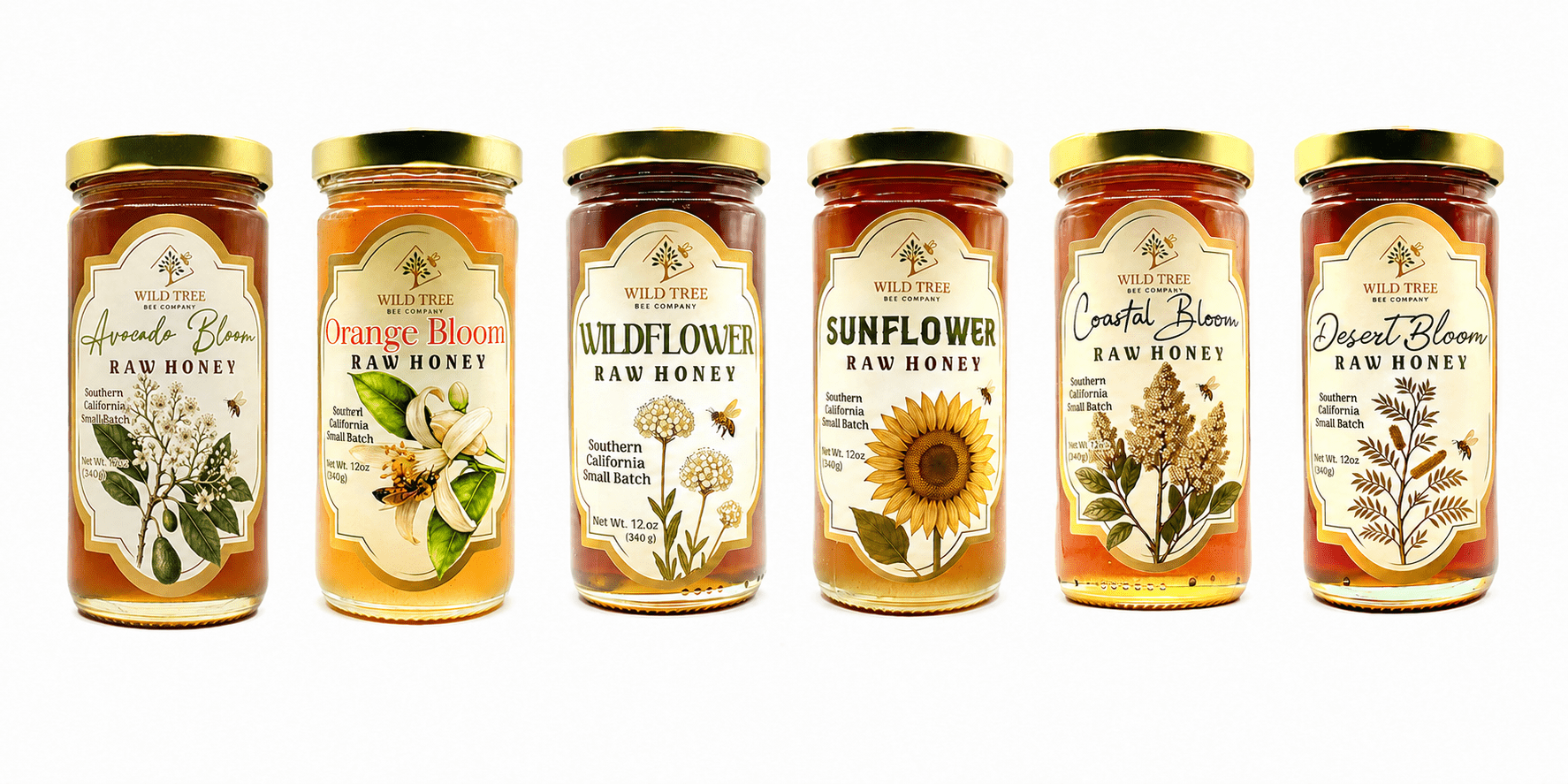 The California Collection - Raw Honey Bundle - Six 12 oz Jars - Wild Tree Bee Company