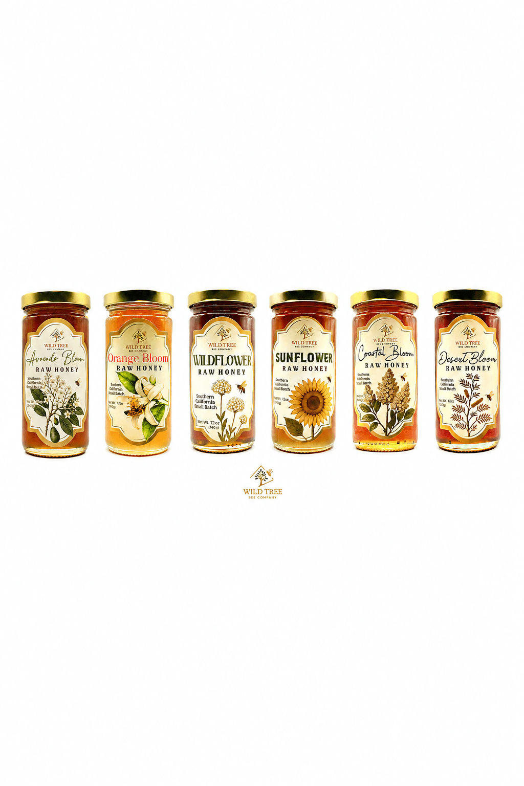 The California Collection - Raw Honey Bundle - Six 12 oz Jars - Wild Tree Bee Company